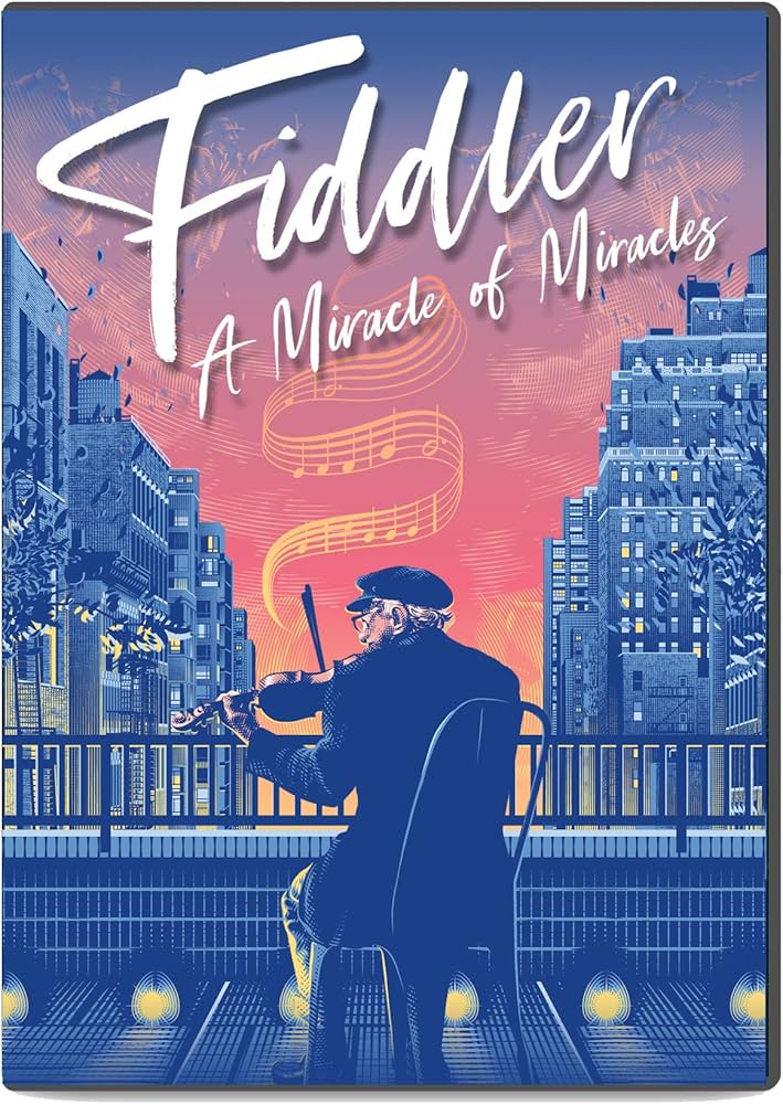 Man playing a violin on the balcony of an apartment in a city.