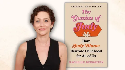 photograph of Rachelle Bergstein and her book The Genius of Judy