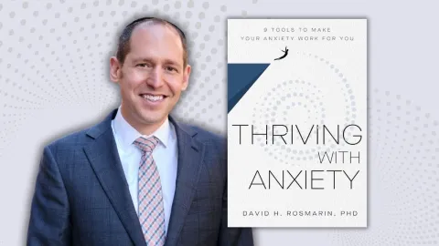 photo of the book Thriving with Anxiety and its author Dr. David Rosmarin