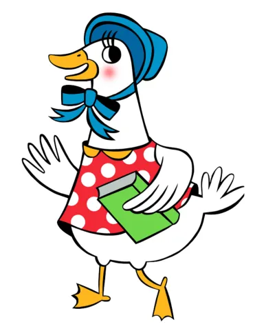 cartoon image of a mother goose holding a book