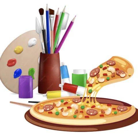 Pizza and art supplies