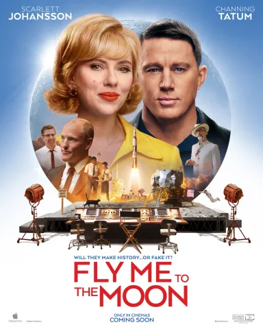 Image of Scarlett Johansson and Channing Tatum with a rocket launching between them