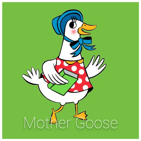 Mother Goose holding a story book