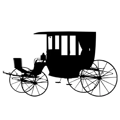 The black silhouette of a stagecoach against a white background