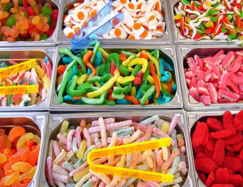 Brightly colored candies