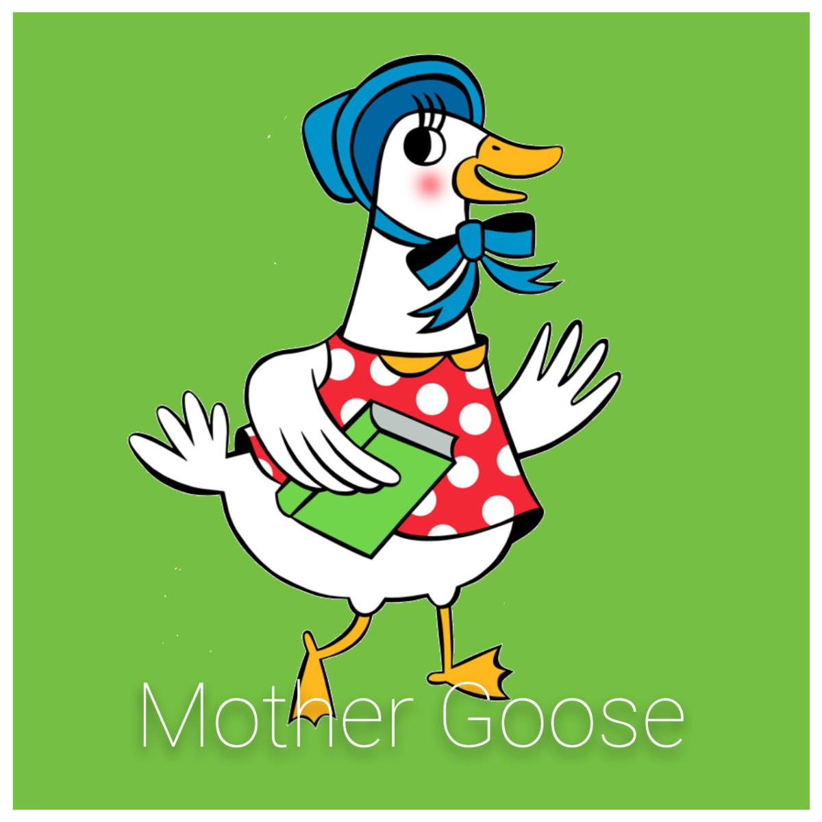 Mother Goose holding a story book